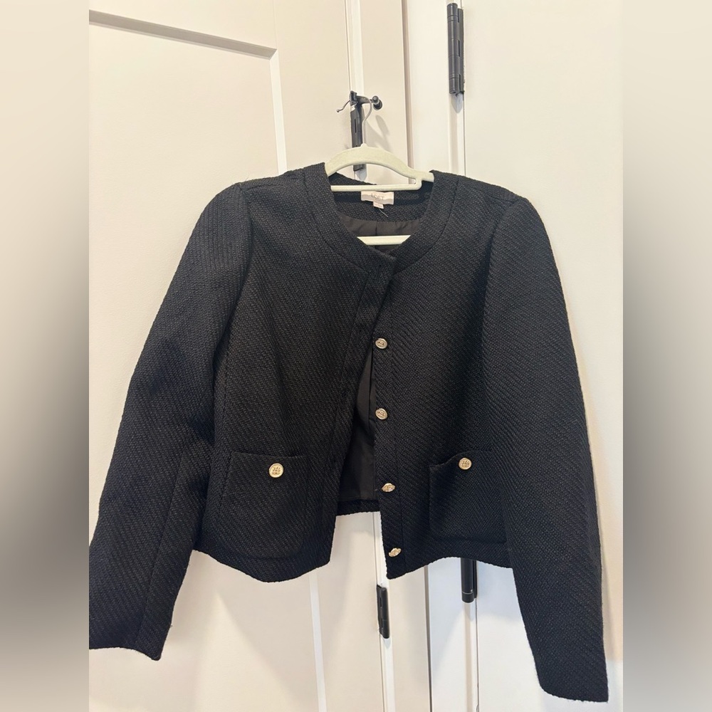 Loft Classic Black Textured Button Jacket